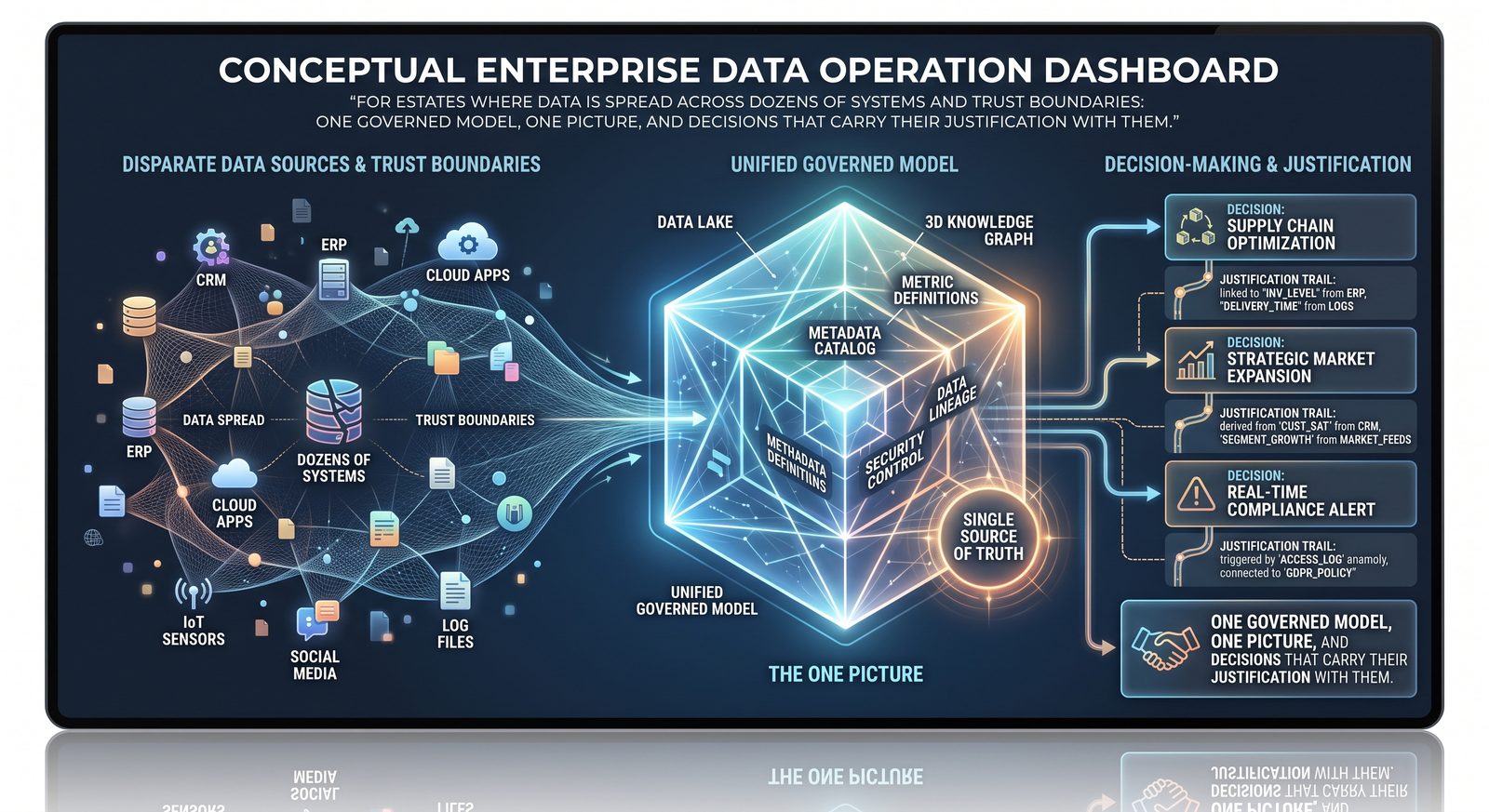 Enterprise data from dozens of systems resolved into one governed model